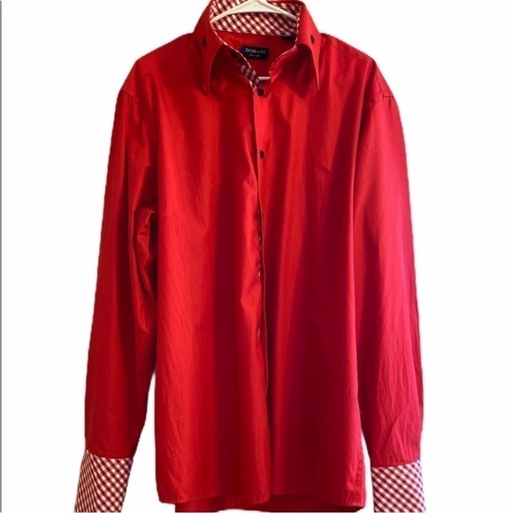 Domani Blue Label Red Button Down Shirt Sz 34/35 (L) 16 - Picture 1 of 7